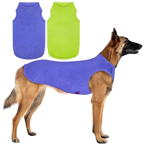 Kickred 2 Pack Sommer Hundeshirts, schnell trocknende atmungsaktive Hundekleidung Haustier ärmellose Weste, leichte Dehnbare Tank Top T-Shirts für Hunde Junge Mädchen (Deep Blue+Dark Green, M) von Kickred