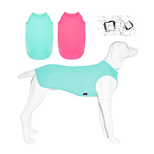 Kickred 2 Pack Sommer Hundeshirts, schnell trocknende atmungsaktive Hundekleidung Haustier ärmellose Weste, leichtes dehnbares Tank Top T-Shirts für große Hunde Junge Mädchen (Rose+Seeblau, XL) von Kickred