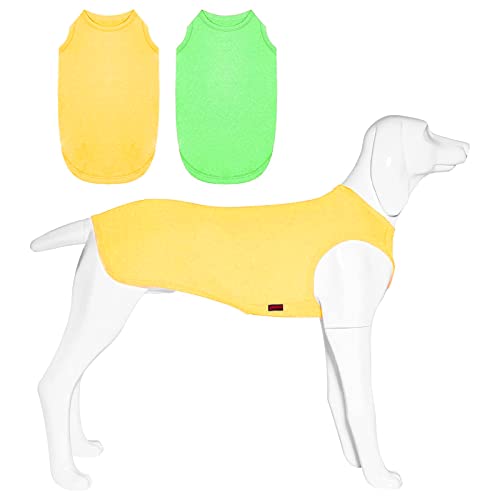 Kickred 2 Pack Sommer Hundeshirts, schnell trocknende atmungsaktive Hundekleidung Haustier ärmellose Weste, leichtes dehnbares Tank Top T-Shirts für große mittlere Hunde (Grasgrün+Zitronengelb, L) von Kickred