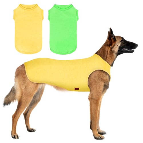 Kickred 2 Pack Sommer Hundeshirts, schnell trocknende atmungsaktive Hundekleidung Haustier ärmellose Weste, leichtes dehnbares Tank Top T-Shirts für große mittlere Hunde (Grasgrün+Zitronengelb, M) von Kickred