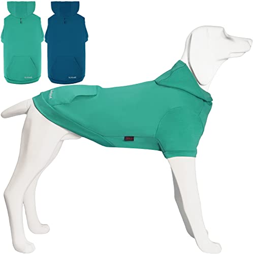 Kickred 2 Stück Basic Baumwolle Hund Hoodie Pullover, weiche Haustierkleidung Hund Sweatshirts, Hundeoutfit Mantel Pullover mit Tasche und Leine Loch für kleine, mittelgroße und große Hunde, L von Kickred