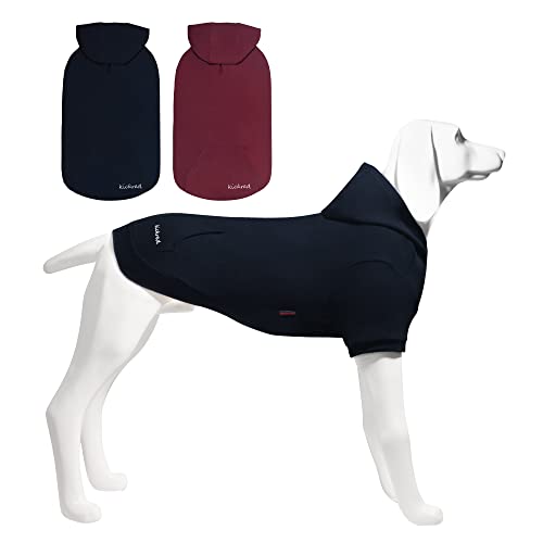 Kickred 2 Stück Basic Baumwolle Hund Hoodie Pullover, weiche Haustierkleidung Hund Sweatshirts, Hundeoutfit Mantel Pullover mit Tasche und Leine Loch für kleine, mittelgroße und große Hunde, L von Kickred