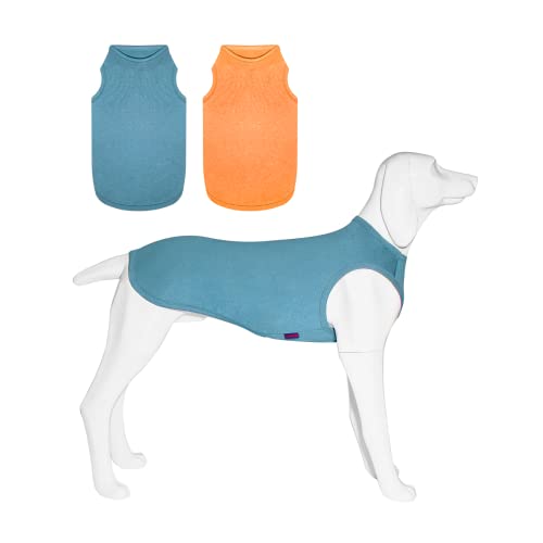 Kickred 2er-Pack Hunde-Shirts, schnell trocknend, leicht, ärmellos, atmungsaktiv, Haustierkleidung, Tanktop für große, mittelgroße und kleine Hunde, Jungen, Mädchen, Minzblau + Orangegelb, Größe L von Kickred