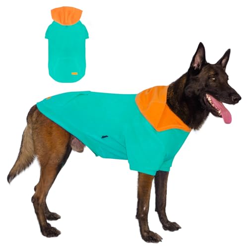 Kickred Hunde-Kapuzenpullover, bequem, warm, atmungsaktiv, Hundesport-Sweatshirts für kleine, mittelgroße und große Hunde, körniger Samtpullover mit Loch für Hut und Leine (2XL, Farbblockierung in von Kickred