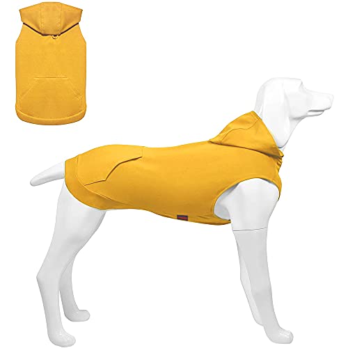 Hunde Hoodie, Hundemantel mit Hut & Taschen & Leinenloch, Weicher und Atmungsaktiver Kapuzenpulli Für Große Hunde Winterhundebekleidung Drinnen Ohne Ärmel Hundekleidung von Kickred (Gelb-M) von Kickred