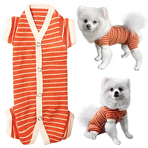 Shirts für Hunde,Hundeschlafanzug mit Gestreiften und 4 Beinen Weich und Atmungsaktives Hund Tshirt Hunde Kleidung für Kleine Mittel Große Hunde von Kickred (Jungen-Orange,XL) von Kickred
