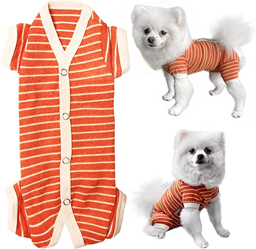Weiblich/Männlich Haustier Hund Pyjamas Streifen 4 Beine Hund Jumpsuit Weiche Baumwolle Hundekleidung Schlafanzug (XS, Orange-Weiß-Jungen) von Kickred
