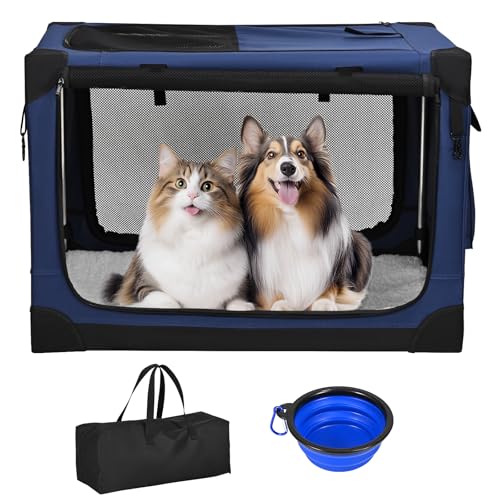 Kidken Tragbare Hundekiste, abnehmbare Matte und atmungsaktives Netz, Faltbare Reisekiste extra groß für Hunde und Katzen, Haustierkiste Auto Hund Storage Bag und Pet Bowl (XL: 90x64x64cm) von Kidken