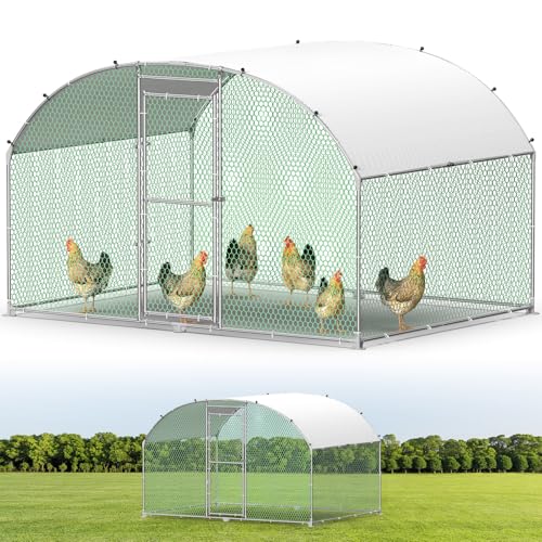 Hühnerstall Freilaufgehege 3X2M，Verzinkter Stahl Freilaufgehege mit Bogenform Dach，Hühnerhaus mit Sicherheitsschloss，Wasserdichtes PE-Farbtuch，Outdoor Geflügelstall für Hühner Kaninchen Voliere Hühner von Kidsbuddy