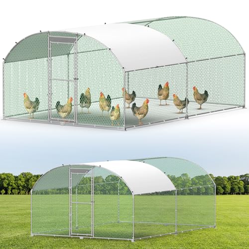 Hühnerstall Freilaufgehege 3X4M，Verzinkter Stahl Freilaufgehege mit Bogenform Dach，Hühnerhaus mit Sicherheitsschloss，Wasserdichtes PE-Farbtuch，Outdoor Geflügelstall für Hühner Kaninchen Voliere Hühner von Kidsbuddy