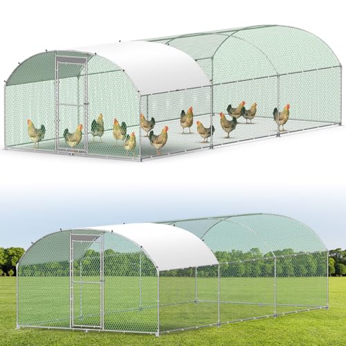 Hühnerstall Freilaufgehege 3X6M，Verzinkter Stahl Freilaufgehege mit Bogenform Dach，Hühnerhaus mit Sicherheitsschloss，Wasserdichtes PE-Farbtuch，Outdoor Geflügelstall für Hühner Kaninchen Voliere Hühner von Kidsbuddy
