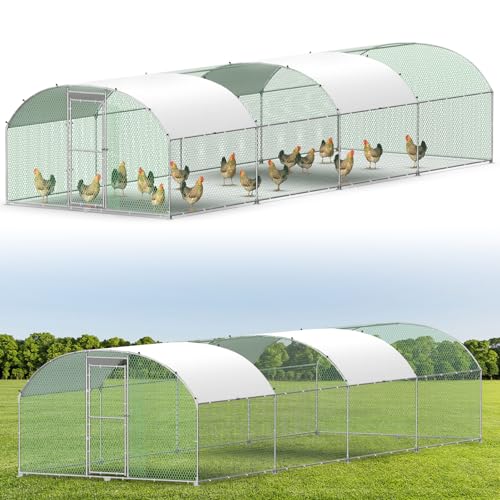 Hühnerstall Freilaufgehege 3X8M，Verzinkter Stahl Freilaufgehege mit Bogenform Dach，Hühnerhaus mit Sicherheitsschloss，Wasserdichtes PE-Farbtuch，Outdoor Geflügelstall für Hühner Kaninchen Voliere Hühner von Kidsbuddy