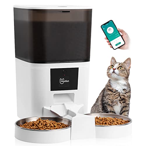 Smart Futterautomat Katze & Hund： 6 L Futterautomat Katze, WiFi Automatischer Futterspender für 2 Katze, Katzenfutter Automat mit Edelstahlnäpfen, App-Steuerung, zu 6 Mahlzeiten am Tag von Kidsjoy