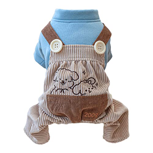 Niedlicher Haustier Hunde Overall Mit Cartoon Stickerei Für Kleine Und Mittelgroße Hunde Khaki + Blauer Overall Mit Knopf Overall Hunde Overall Für Große Hunde von KieTeiiK