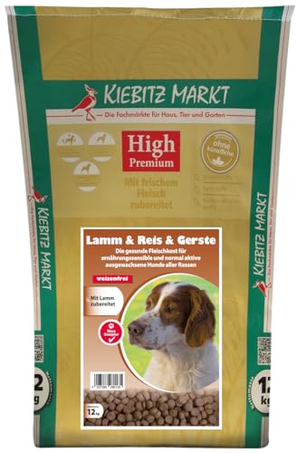 Kiebitz Markt High Premium Hundefutter, 12kg Trockenfutter mit Lamm, Reis und Gerste ohne künstliche Aromastoffe von Kiebitz Markt