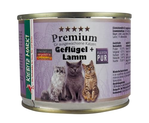 Kiebitz Markt Premium Dose Geflügel + Lamm Katzenfutter Nassfutter (24x200 g) von Kiebitz Markt
