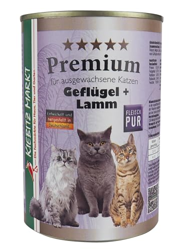 Kiebitz Markt Premium Dose Geflügel + Lamm Katzenfutter Nassfutter (24x400 g) von Kiebitz Markt