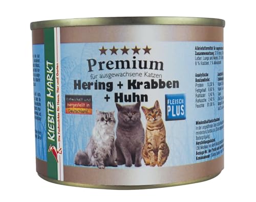Kiebitz Markt Premium Dose Hering + Krabbe + Huhn Katzenfutter Nassfutter (24x200 g) von Kiebitz Markt
