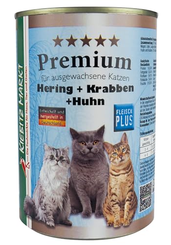 Kiebitz Markt Premium Dose Hering + Krabbe + Huhn Katzenfutter Nassfutter (24x400 g) von Kiebitz Markt