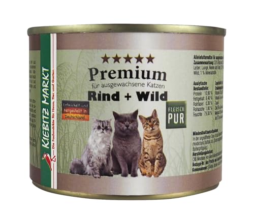 Kiebitz Markt Premium Dose Rind + Wild Katzenfutter Nassfutter (24x200 g) von Kiebitz Markt