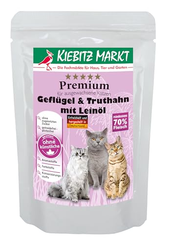 Kiebitz Markt Premium Pouchbeutel Geflügel & Truthahn mit Leinöl Katzenfutter Nassfutter 12x95 g Kiebitz Markt Premium Pouchbeutel Geflügel & Truthahn mit Leinöl Katzenfutter Nassfutter 12x95 g von Kiebitz Markt