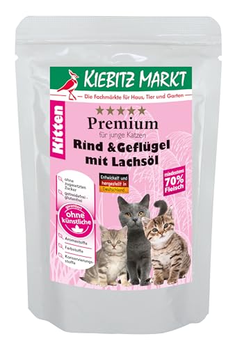 Kiebitz Markt Premium Pouchbeutel Kitten Rind & Geflügel mit Lachsöl Katzenfutter Nassfutter 12x95 g Kiebitz Markt Premium Pouchbeutel Kitten Rind & Geflügel mit Lachsöl Katzenfutter Nassfutter 12x95 g von Kiebitz Markt