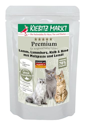 Kiebitz Markt Premium Pouchbeutel Lamm, Lammherz, Kalb & Rind mit Malzpaste und Leinöl Katzenfutter Nassfutter 12x95 g Kiebitz Markt Premium Pouchbeutel Lamm, Lammherz, Kalb & Rind mit Malzpaste und Leinöl Katzenfutter Nassfutter 12x95 g von Kiebitz Markt
