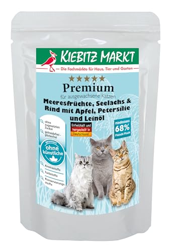 Kiebitz Markt Premium Pouchbeutel Meeresfrüchte, Seelachs & Rind m. Apfel, Petersilie und Leinöl Katzenfutter Nassfutter 12x95 g Kiebitz Markt Premium Pouchbeutel Meeresfrüchte, Seelachs & Rind m. Apfel, Petersilie und Leinöl Katzenfutter Nassfutter 12x95 g von Kiebitz Markt