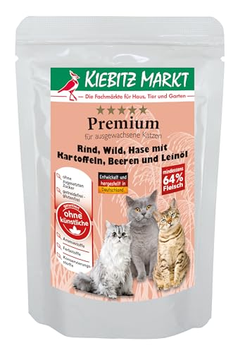 Kiebitz Markt Premium Pouchbeutel Rind, Wild, Hase mit Kartoffeln, Beeren und Leinöl Katzenfutter Nassfutter 12x95 g Kiebitz Markt Premium Pouchbeutel Rind, Wild, Hase mit Kartoffeln, Beeren und Leinöl Katzenfutter Nassfutter 12x95 g von Kiebitz Markt