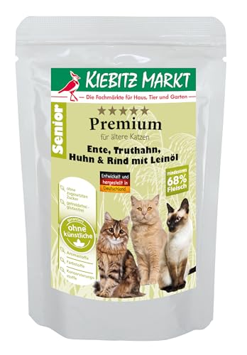 Kiebitz Markt Premium Pouchbeutel Senior Ente, Truthahn, Huhn & Rind mit Leinöl Katzenfutter Nassfutter 12x95 g Kiebitz Markt Premium Pouchbeutel Senior Ente, Truthahn, Huhn & Rind mit Leinöl Katzenfutter Nassfutter 12x95 g von Kiebitz Markt