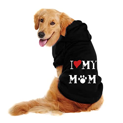 Hundepullover, "I Love My Mom "T-Shirts FüR Hunde Hundebekleidung Kapuzen Sweatshirt Winterkleidung Große Hunde Knopfdesign Hundepullover Winter Einteiler Weich Haustier Hundepulli (Black, XL) von Kielsjajd