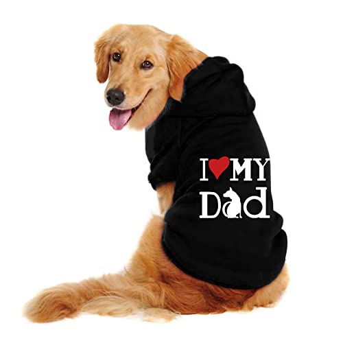 Hundepullover, Winter Warmer Hundepullover, "I LOVE MY DAD" Drucken Großer Hund Kapuzenpullis Hunde Hoodie Warm Soft, Hunde Warm Hoodies Mantel Kleidung Pullover Haustier Welpen T-Shirt (Black, L) von Kielsjajd