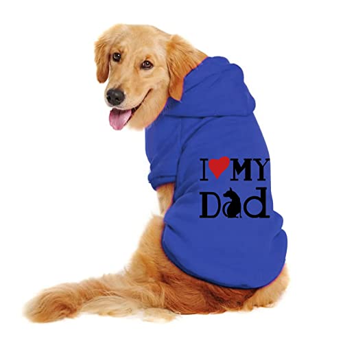 Hundepullover, Winter Warmer Hundepullover, "I LOVE MY DAD" Drucken Großer Hund Kapuzenpullis Hunde Hoodie Warm Soft, Hunde Warm Hoodies Mantel Kleidung Pullover Haustier Welpen T-Shirt (Blue, 2XL) von Kielsjajd