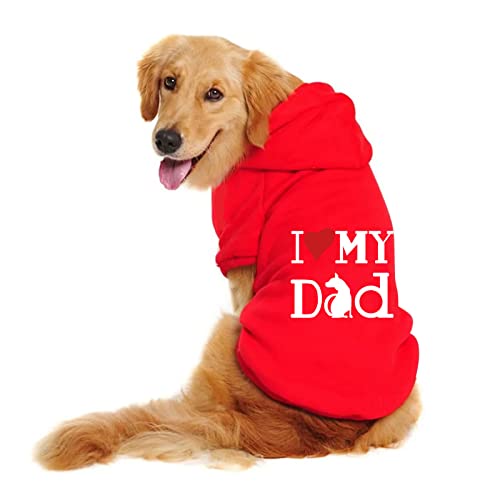 Hundepullover, Winter Warmer Hundepullover, "I LOVE MY DAD" Drucken Großer Hund Kapuzenpullis Hunde Hoodie Warm Soft, Hunde Warm Hoodies Mantel Kleidung Pullover Haustier Welpen T-Shirt (Red, 5XL) von Kielsjajd