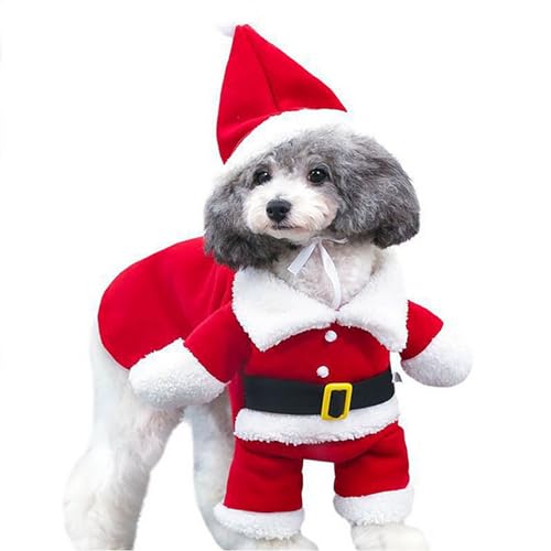 Weihnachten Haustier, Weihnachten Hundebekleidung Haustier Welpen Kostüm Herbst Winter Warm Kleidung, Geschenk für Hund Katze, Haustier Kostüm Mantel Anzug mit Cap (Red, XXL) von Kielsjajd