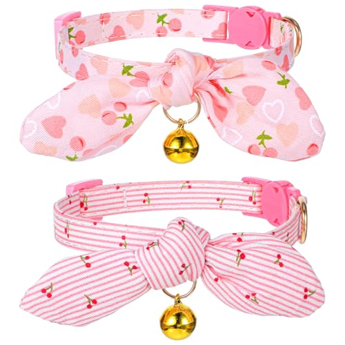 Kifmurase Katzenhalsband aus Baumwolle mit Fliege und Glöckchen, Katzenhalsband mit Liebesherz, Kirschmuster mit abnehmbarer Schleife, verstellbar, rosa, mit Sicherheitsverschluss, für Kätzchen Kifmurase Katzenhalsband aus Baumwolle mit Fliege und Glöckchen, Katzenhalsband mit Liebesherz, Kirschmuster mit abnehmbarer Schleife, verstellbar, rosa, mit Sicherheitsverschluss, für Kätzchen von Kifmurase