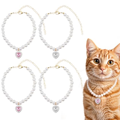Kifmurase Katzenhalsband mit Perlen, kleine herzförmige Strass-Haustier-Halskette, rosa-weiße Diamanten, Kätzchen-Halsband, Schmuckzubehör für süße Katzen, kleine Hunde, Welpen, für Hochzeitsfeiern, 2 Kifmurase Katzenhalsband mit Perlen, kleine herzförmige Strass-Haustier-Halskette, rosa-weiße Diamanten, Kätzchen-Halsband, Schmuckzubehör für süße Katzen, kleine Hunde, Welpen, für Hochzeitsfeiern, 2 von Kifmurase