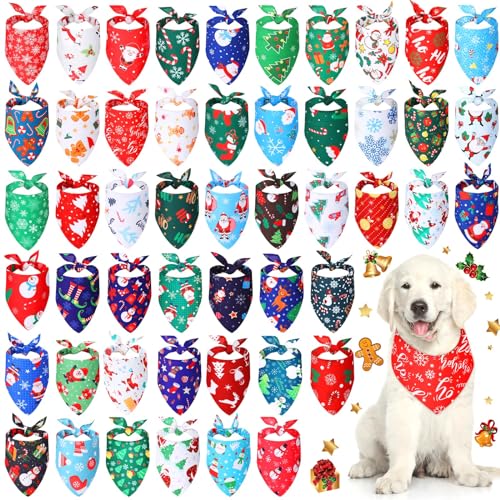 Hundehalstücher mit Weihnachtsmustern für Haustiere, Weihnachtsfeier, Kostüm, Zubehör, Dekoration, 50 Stück (80 x 55 x 55 cm) von Kigeli