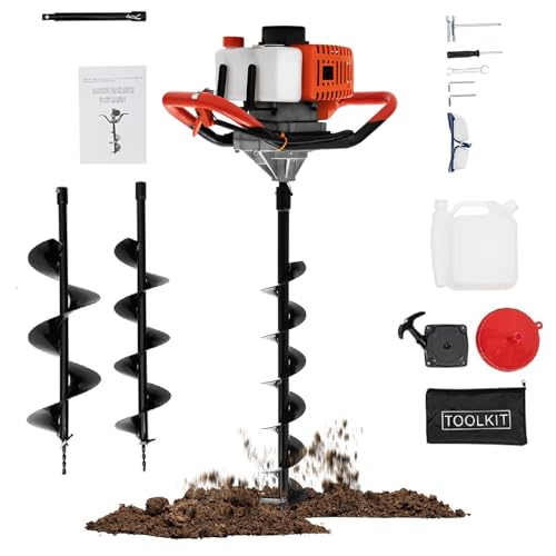 Benzin-Erdbohrer 52cc mit 3 Bohrern (100/150/200mm) | 1,98PS & 108cm Bohrtiefe | Kraftstoffsparend 600g/kWh + Vibrationsdämpfung | Inkl. Verlängerung & Zubehörset – für Gartenbau/Pfahlsetzung von KigerNee