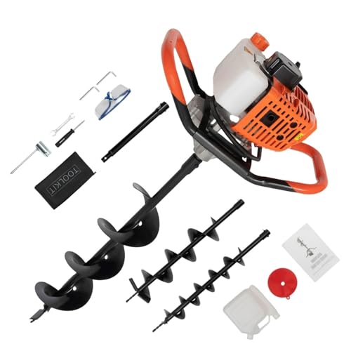 KigerNee Benzin-Erdbohrer 52cc mit 3 Bohrern (100/150/200mm) | 2,3PS & 105cm Bohrtiefe | Kraftstoffsparend 610g/kWh + Vibrationsdämpfung | Inkl. Verlängerung & Zubehörset – für Gartenbau/Pfahlsetzung von KigerNee