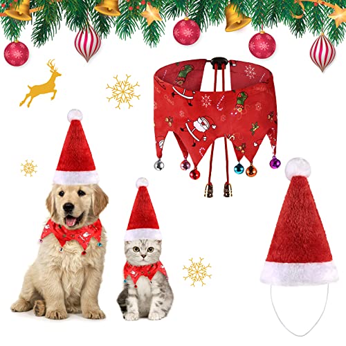 2 Stück Haustier Weihnachtskostüme, Haustier Weihnachtsmütze Justierbare Weihnachten Katzenhalsband, Katzenkostüm Weihnachten für Welpen Kleine Katzen Hunde Haustiere von Kiiwah