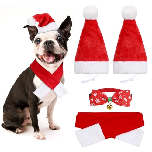 4 PCS Weihnachten Hund Katzen Kostüm, Hundekostüm mit Weihnachtsmütze, Schal, Katzenkostüm, für Kleine Hunde Katze 4 PCS Weihnachten Hund Katzen Kostüm, Hundekostüm mit Weihnachtsmütze, Schal, Katzenkostüm, für Kleine Hunde Katze von Kiiwah