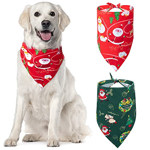Kiiwah 2 Stück Hundehalstuch Weihnachten, Einstellbare Haustier Bandana Halstuch für Hunde und Katzen Welpen (Rot und Grün) von Kiiwah