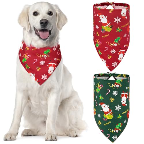 Kiiwah 2 Stück Hundehalstuch Weihnachten, Einstellbare Haustier Bandana Halstuch für Hunde und Katzen Welpen (Rot und Grün) von Kiiwah