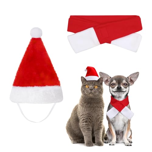 Kiiwah 2 Stück Weihnachten Hunde Katzen Kostüm, Weihnachtsmütze und Schal für Weihnachten Hundekostüm Katzenkostüm Kiiwah 2 Stück Weihnachten Hunde Katzen Kostüm, Weihnachtsmütze und Schal für Weihnachten Hundekostüm Katzenkostüm von Kiiwah