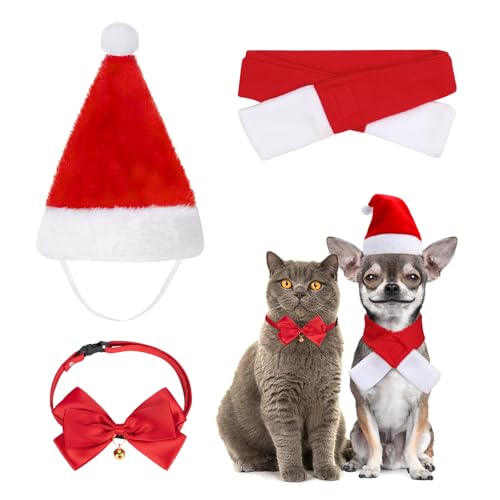 Kiiwah 3 Stück Weihnachten Hundekostüm Katzenkostüm, Weihnachtskleidung mit Weihnachtsmütze Fliege Halsband Roter Schal für Hunde und Katzen Outfit for Dogs Cats Kiiwah 3 Stück Weihnachten Hundekostüm Katzenkostüm, Weihnachtskleidung mit Weihnachtsmütze Fliege Halsband Roter Schal für Hunde und Katzen Outfit for Dogs Cats von Kiiwah
