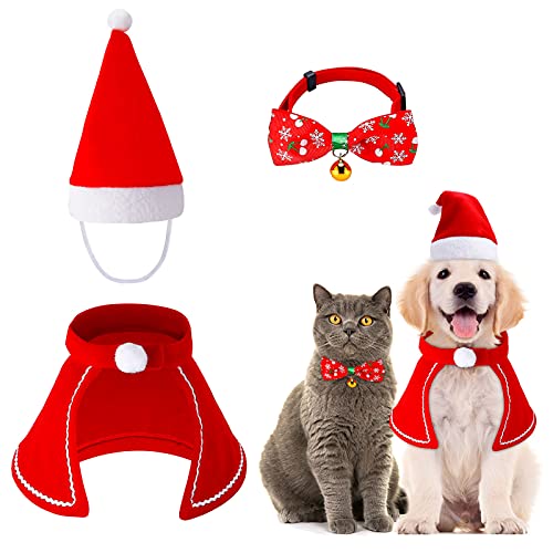 Kiiwah 3 Stück Weihnachten Hundekostüm Katzenkostüm, Weihnachtskleidung mit Weihnachtsmütze Fliege Halsband Roter Umhang für Hunde und Katzen Outfit for Dogs Cats Kiiwah 3 Stück Weihnachten Hundekostüm Katzenkostüm, Weihnachtskleidung mit Weihnachtsmütze Fliege Halsband Roter Umhang für Hunde und Katzen Outfit for Dogs Cats von Kiiwah
