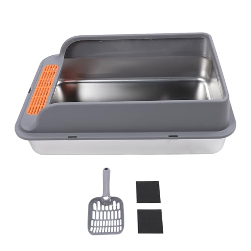 Große Metallstreu-Box Edelstahl Anti Spritzen Hochseitiges Kitty-Wurf-Tablett mit Pedal Filter für Indoor-Katzen (Großer 15x10x10cm/ 5.91x3,94in) von Kikumi
