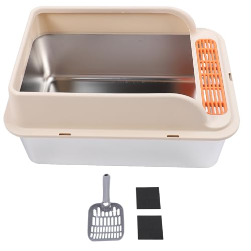 Große Metallstreu-Box Edelstahl Anti Spritzen Hochseitiges Kitty-Wurf-Tablett mit Pedal Filter für Indoor-Katzen (Großer 15x10x10cm/ 5.91x3,94in) von Kikumi