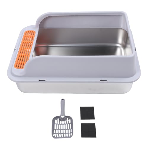 Große Metallstreu-Box Edelstahl Anti Spritzen Hochseitiges Kitty-Wurf-Tablett mit Pedal Filter für Indoor-Katzen (Großer 15x10x10cm/ 5.91x3,94in) von Kikumi